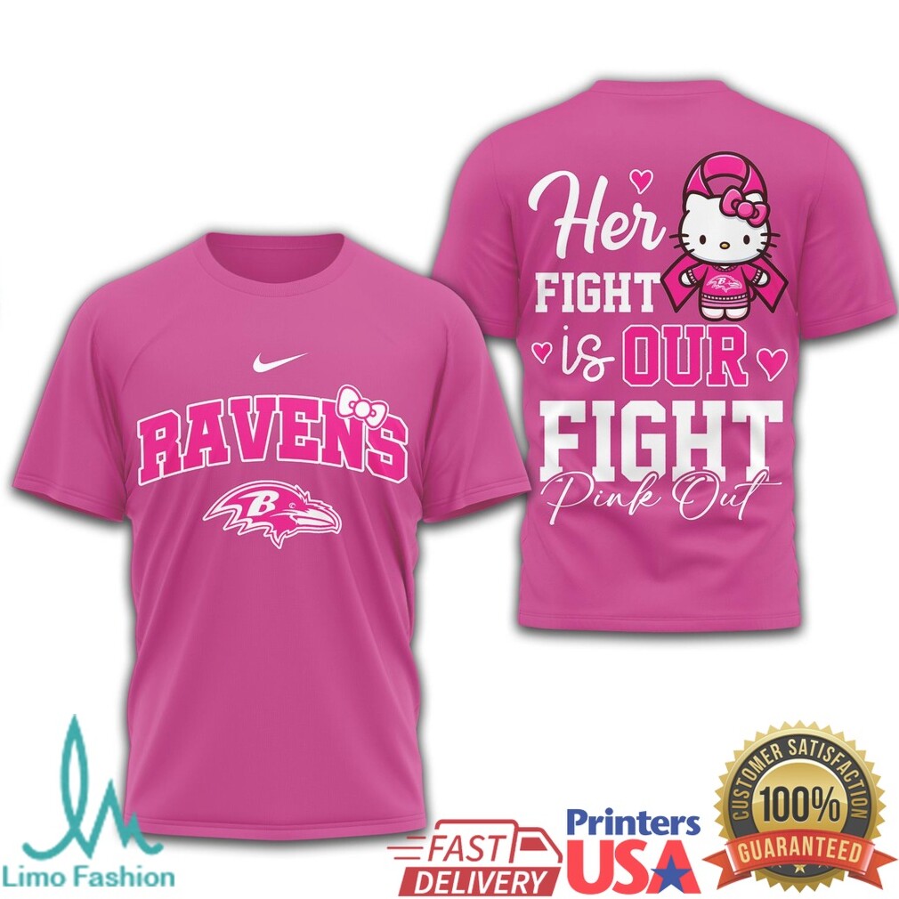 Baltimore Ravens Hello Kitty Breast Cancer Awareness Pink T Shirt - Limotees LLC