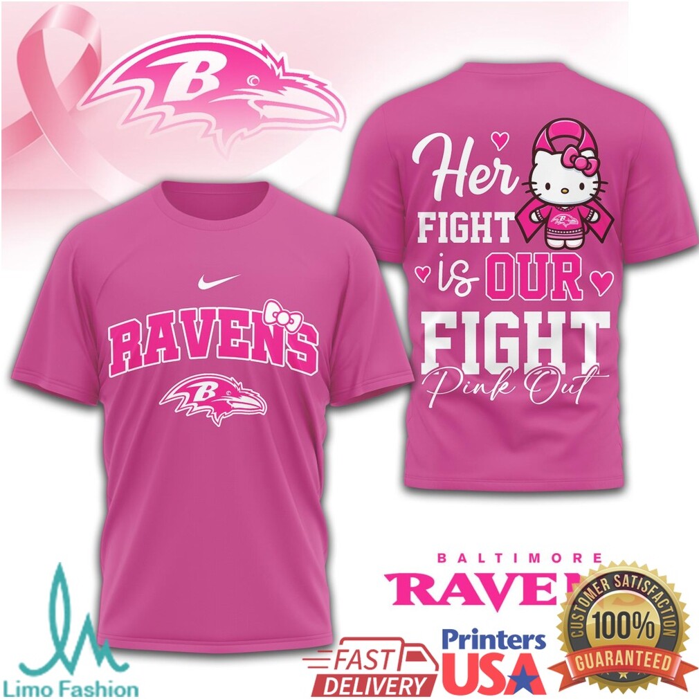 Baltimore Ravens Hello Kitty Breast Cancer Awareness Pink T Shirt - Limotees LLC