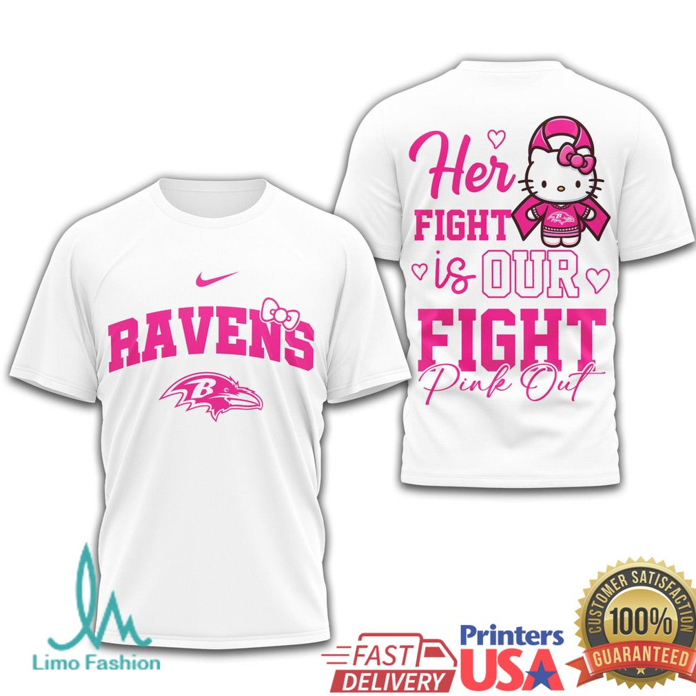 Baltimore Ravens Hello Kitty Breast Cancer Awareness Pink T Shirt - Limotees LLC