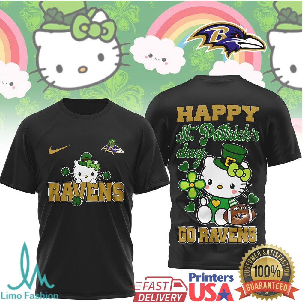 Baltimore Ravens Hello Kitty St. Patrick's Day Clover T Shirt - Limotees LLC