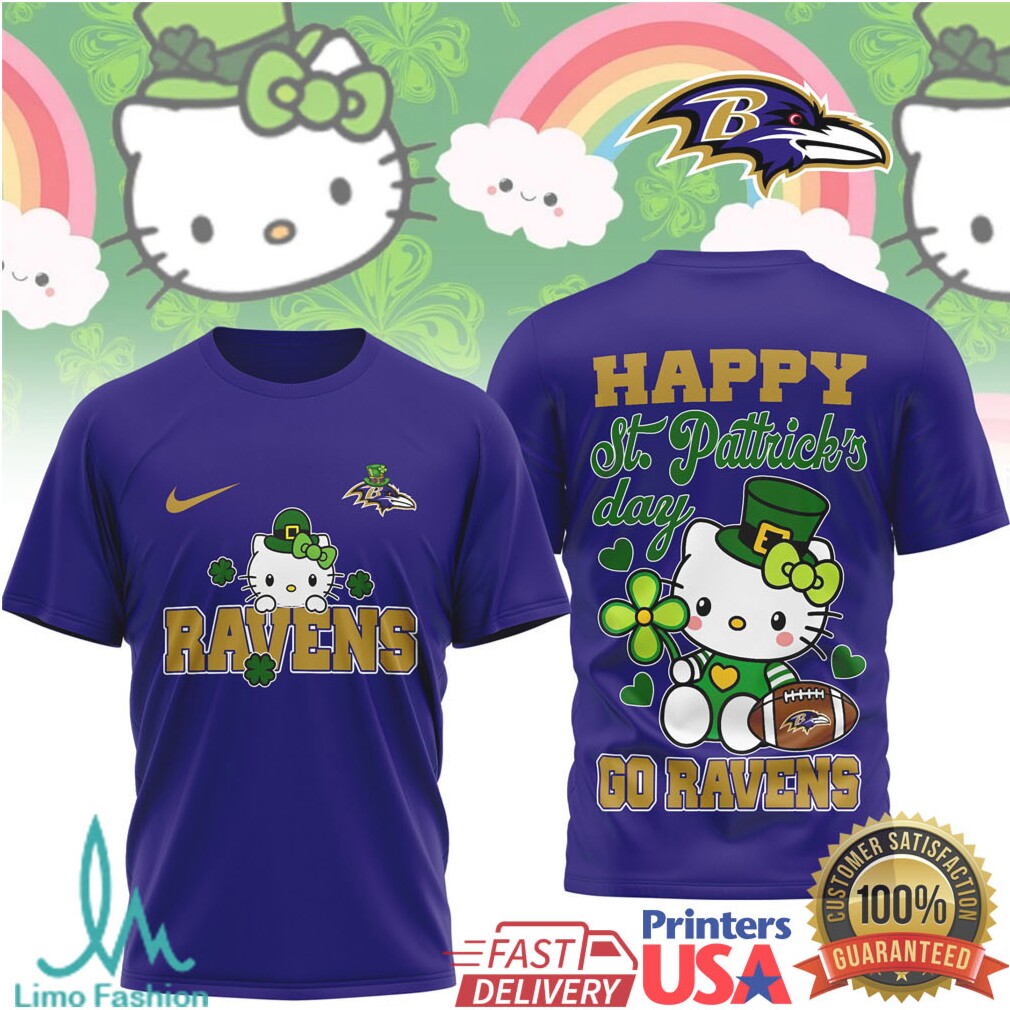 Baltimore Ravens Hello Kitty St. Patrick's Day Clover T Shirt - Limotees LLC