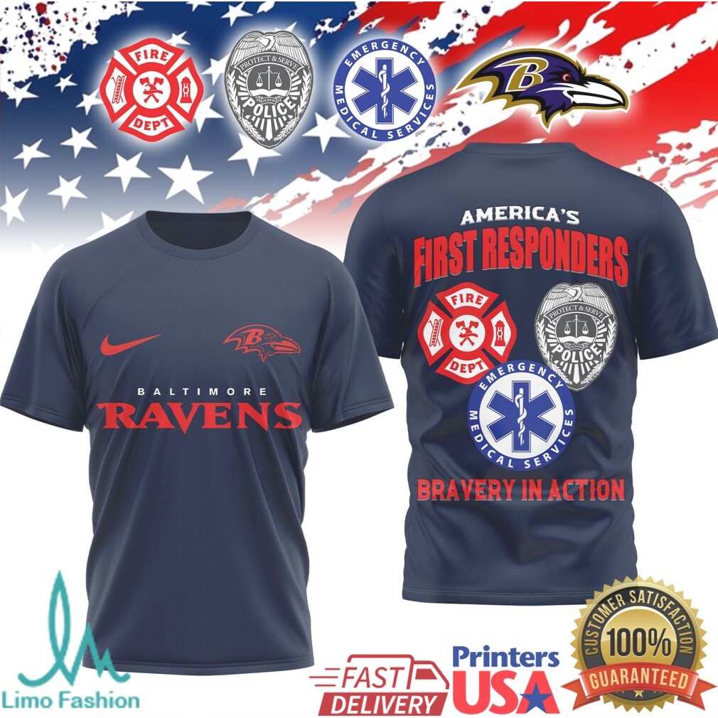 Baltimore Ravens & Houston Texans First Responders Bravery In Action T Shirt - Limotees LLC