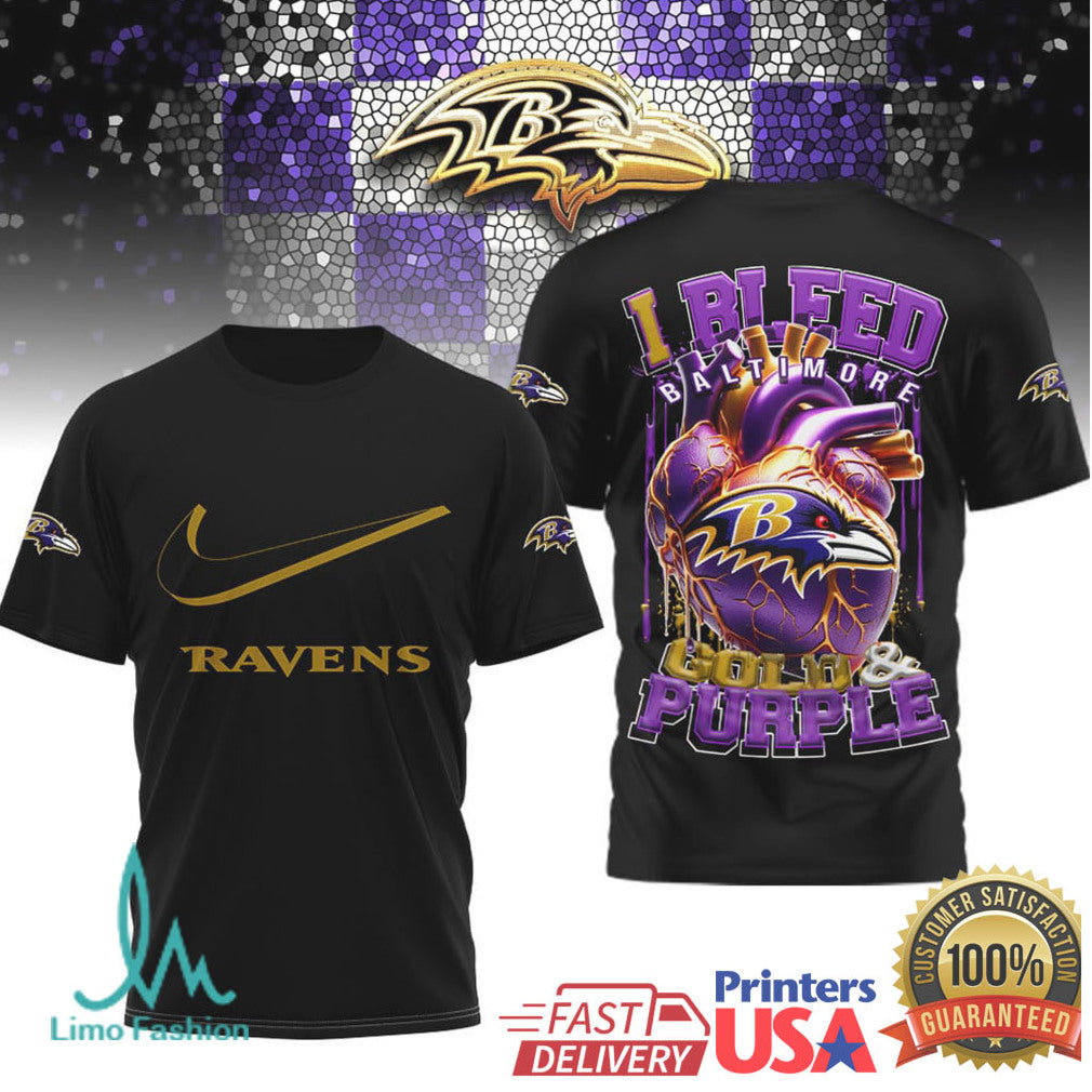 Baltimore Ravens “I Bleed Gold & Purple” Heart Fan T Shirt - Limotees LLC