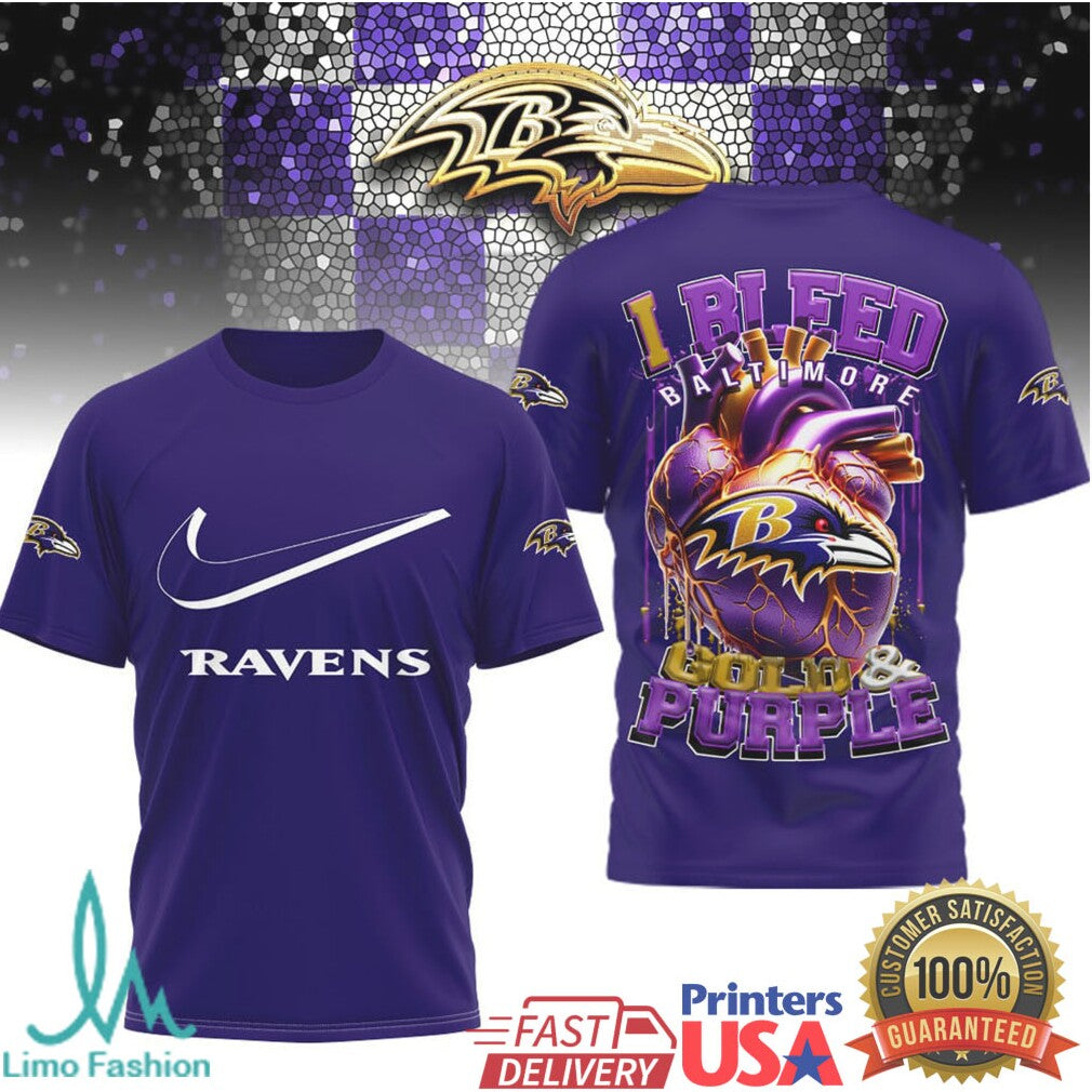 Baltimore Ravens “I Bleed Gold & Purple” Heart Fan T Shirt - Limotees LLC