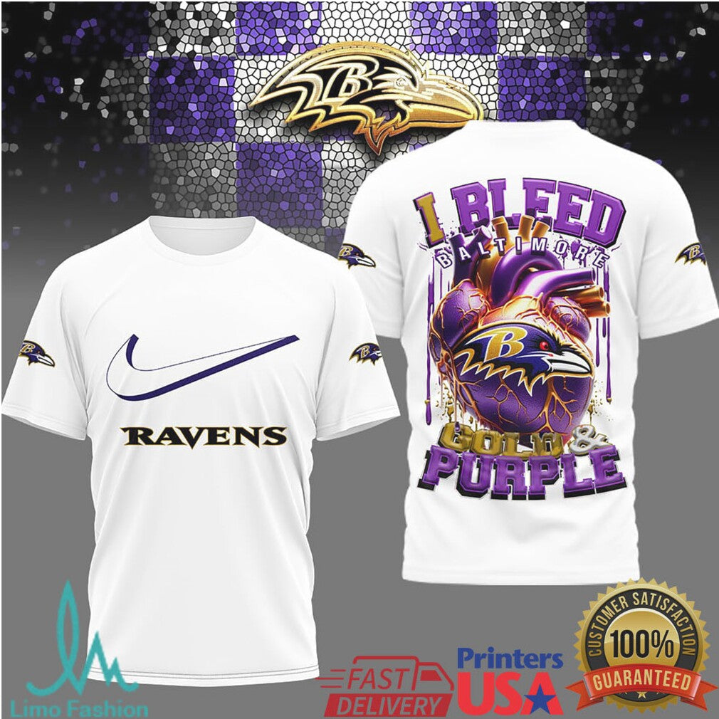 Baltimore Ravens “I Bleed Gold & Purple” Heart Fan T Shirt - Limotees LLC
