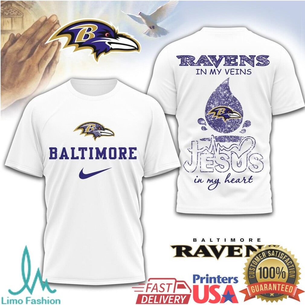 Baltimore Ravens Jesus In My Heart Religious Gameday Fan T Shirt - Limotees LLC