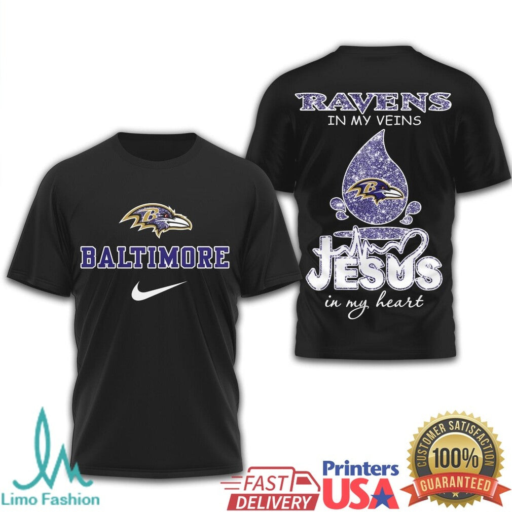 Baltimore Ravens Jesus In My Heart Religious Gameday Fan T Shirt - Limotees LLC