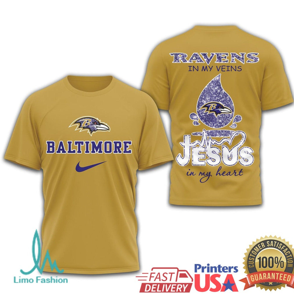 Baltimore Ravens Jesus In My Heart Religious Gameday Fan T Shirt - Limotees LLC