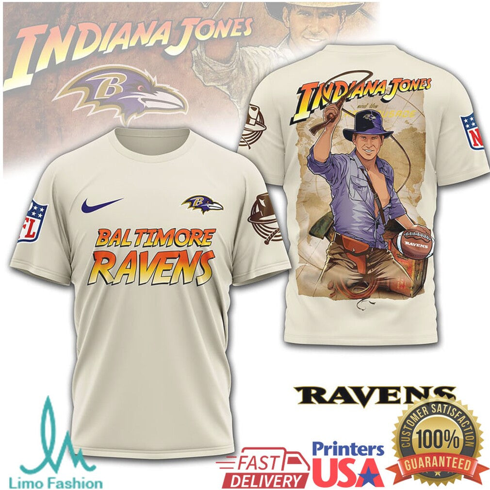 Baltimore Ravens & Las Vegas Raiders Indiana Jones Fan Graphic T Shirt - Limotees LLC