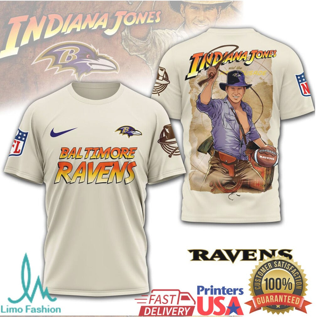 Baltimore Ravens & Las Vegas Raiders Indiana Jones Fan Graphic T Shirt - Limotees LLC