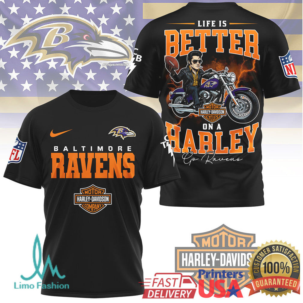Baltimore Ravens Life Is Better On A Harley Davidson Tribute T Shirt - Limotees LLC