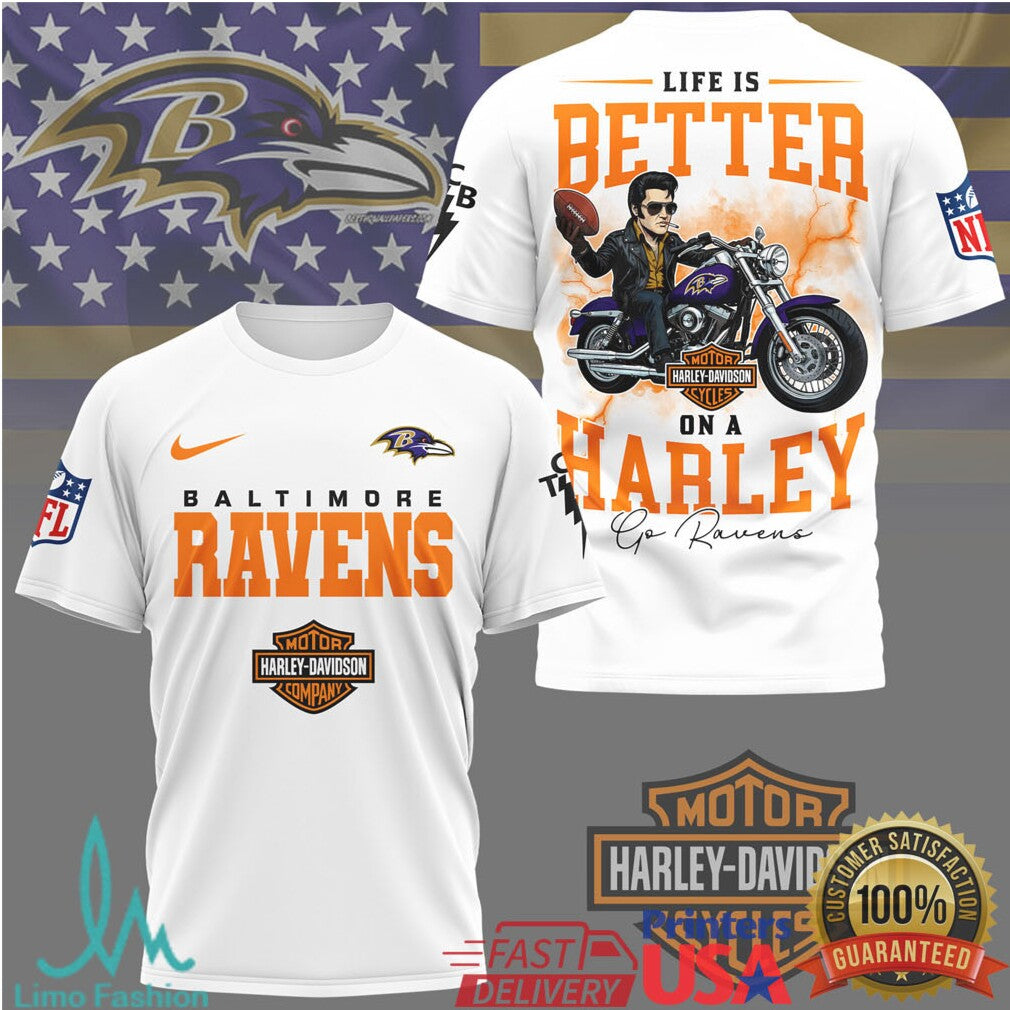 Baltimore Ravens Life Is Better On A Harley Davidson Tribute T Shirt - Limotees LLC