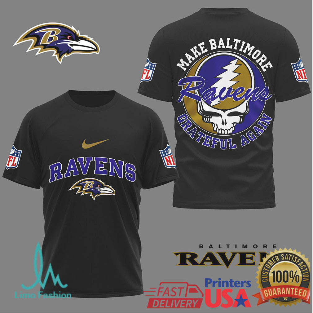 Baltimore Ravens “Make Baltimore Grateful Again” Tshirt Psychedelic Football Fan Gear - Limotees LLC