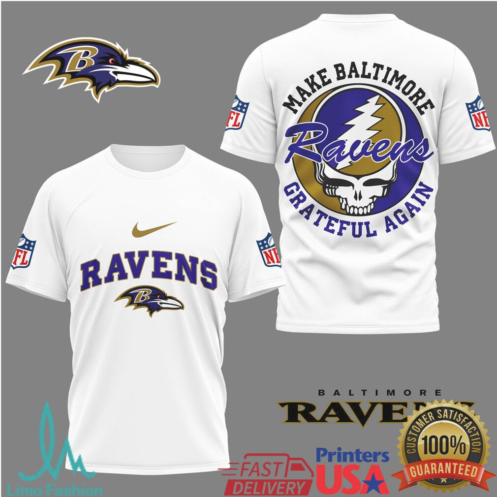 Baltimore Ravens “Make Baltimore Grateful Again” Tshirt Psychedelic Football Fan Gear - Limotees LLC