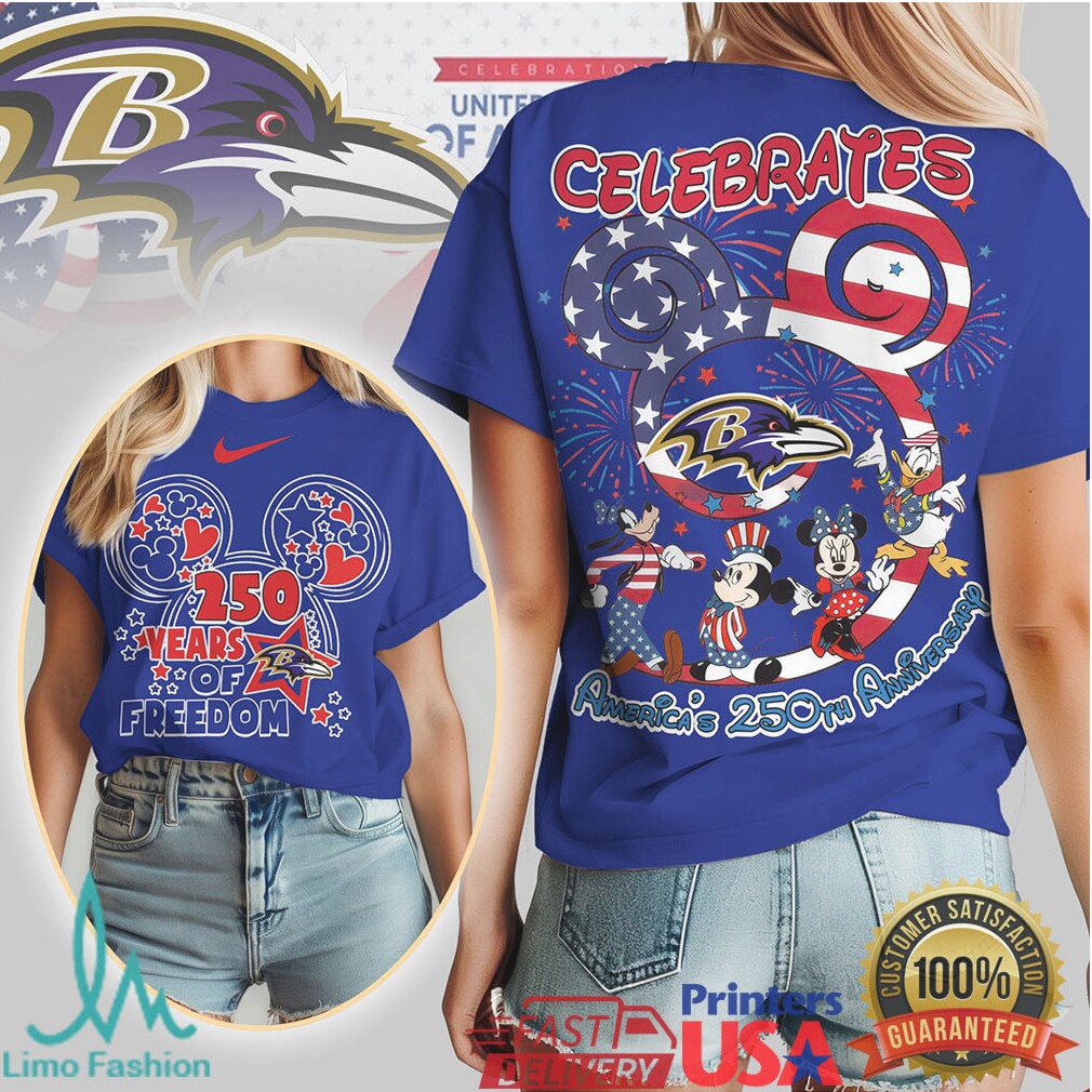 Baltimore Ravens Mickey & Friends 250 Years of Freedom T Shirt - Limotees LLC