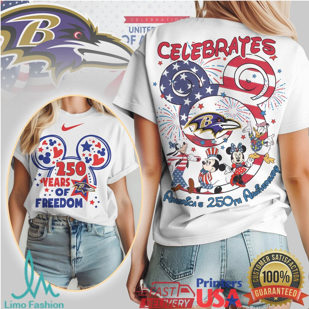 Baltimore Ravens Mickey & Friends 250 Years of Freedom T Shirt - Limotees LLC