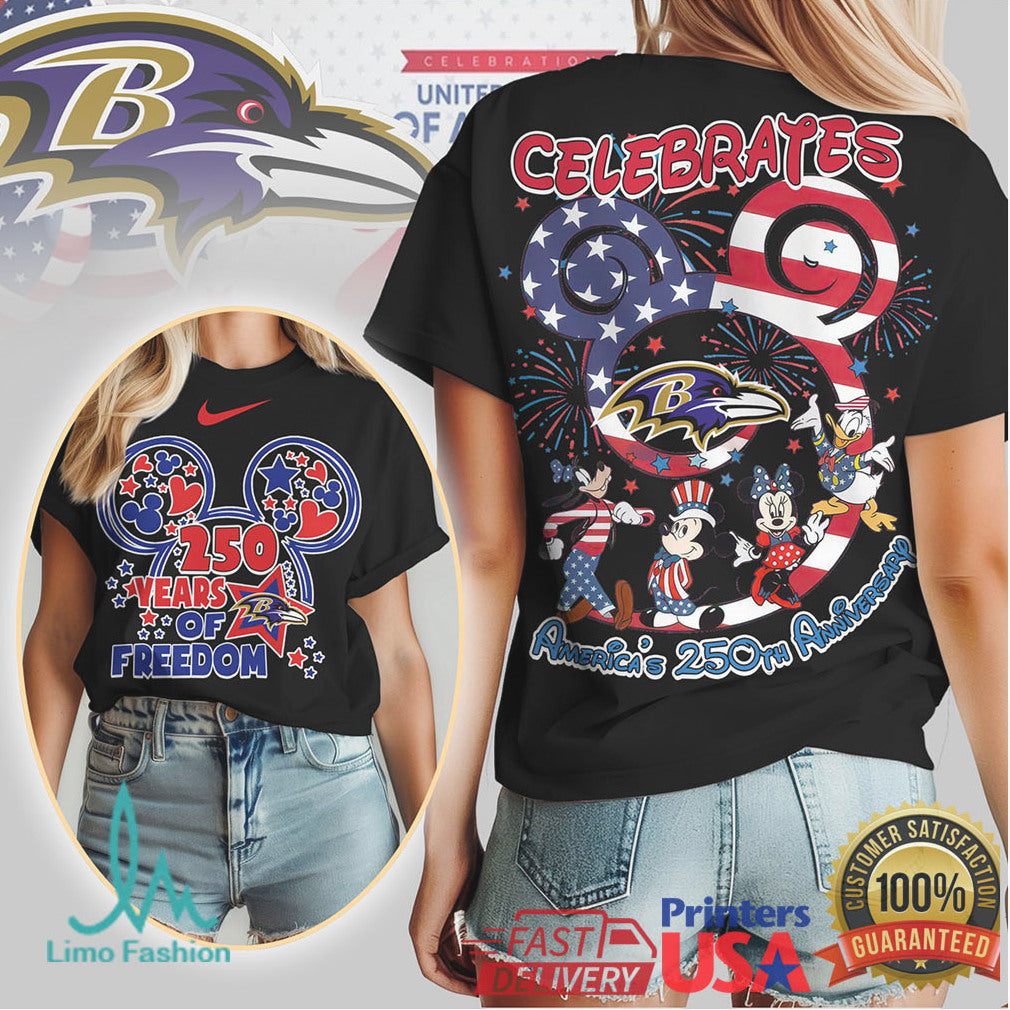 Baltimore Ravens Mickey & Friends 250 Years of Freedom T Shirt - Limotees LLC