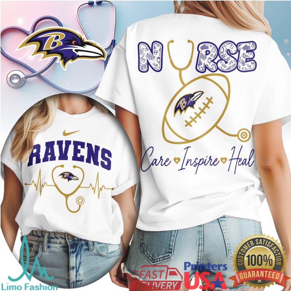 Baltimore Ravens Nurse T Shirt Care Inspire Heal Football Nursing Gift - Limotees LLC