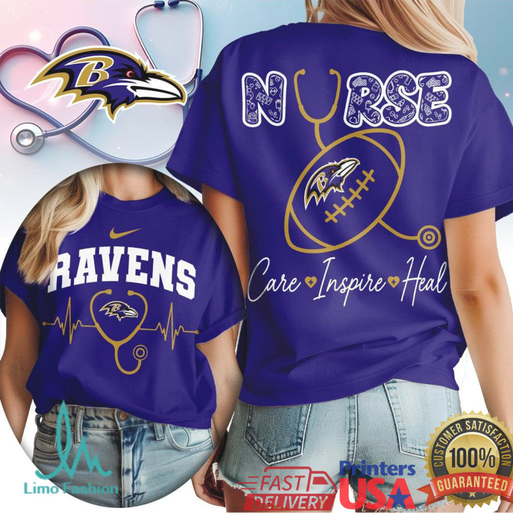 Baltimore Ravens Nurse T Shirt Care Inspire Heal Football Nursing Gift - Limotees LLC