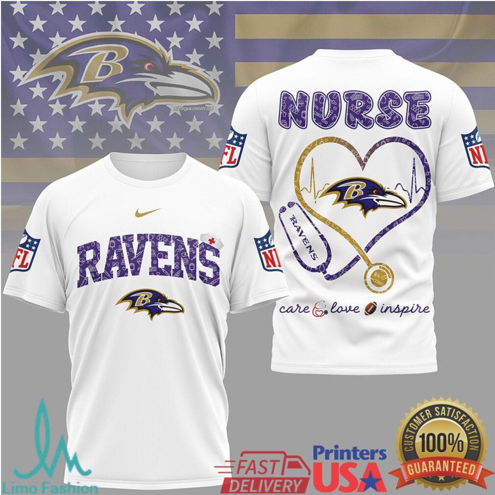 Baltimore Ravens Nurse T Shirt Ravens Nurse Heart Stethoscope Gift - Limotees LLC