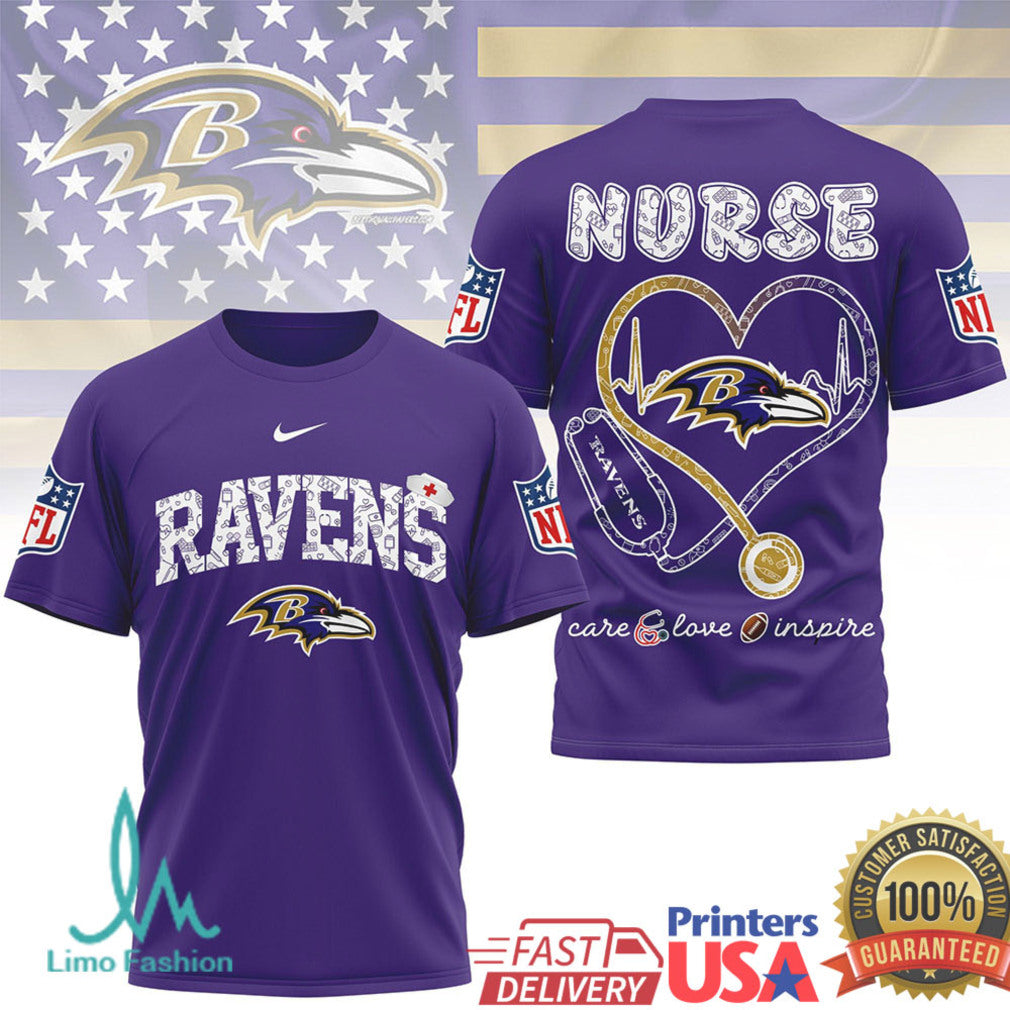 Baltimore Ravens Nurse T Shirt Ravens Nurse Heart Stethoscope Gift - Limotees LLC