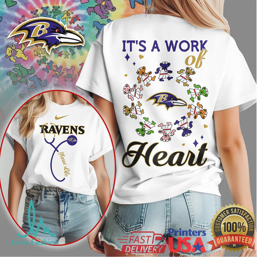 Baltimore Ravens Nursing Tee Work of Heart Dancing Bears Stethoscope Shirt - Limotees LLC