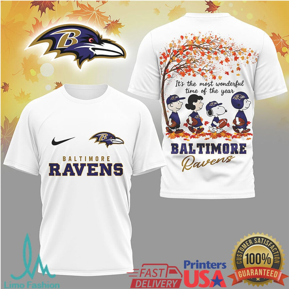 Baltimore Ravens Peanuts Snoopys Most Wonderful Time of the Year Fall T Shirt - Limotees LLC