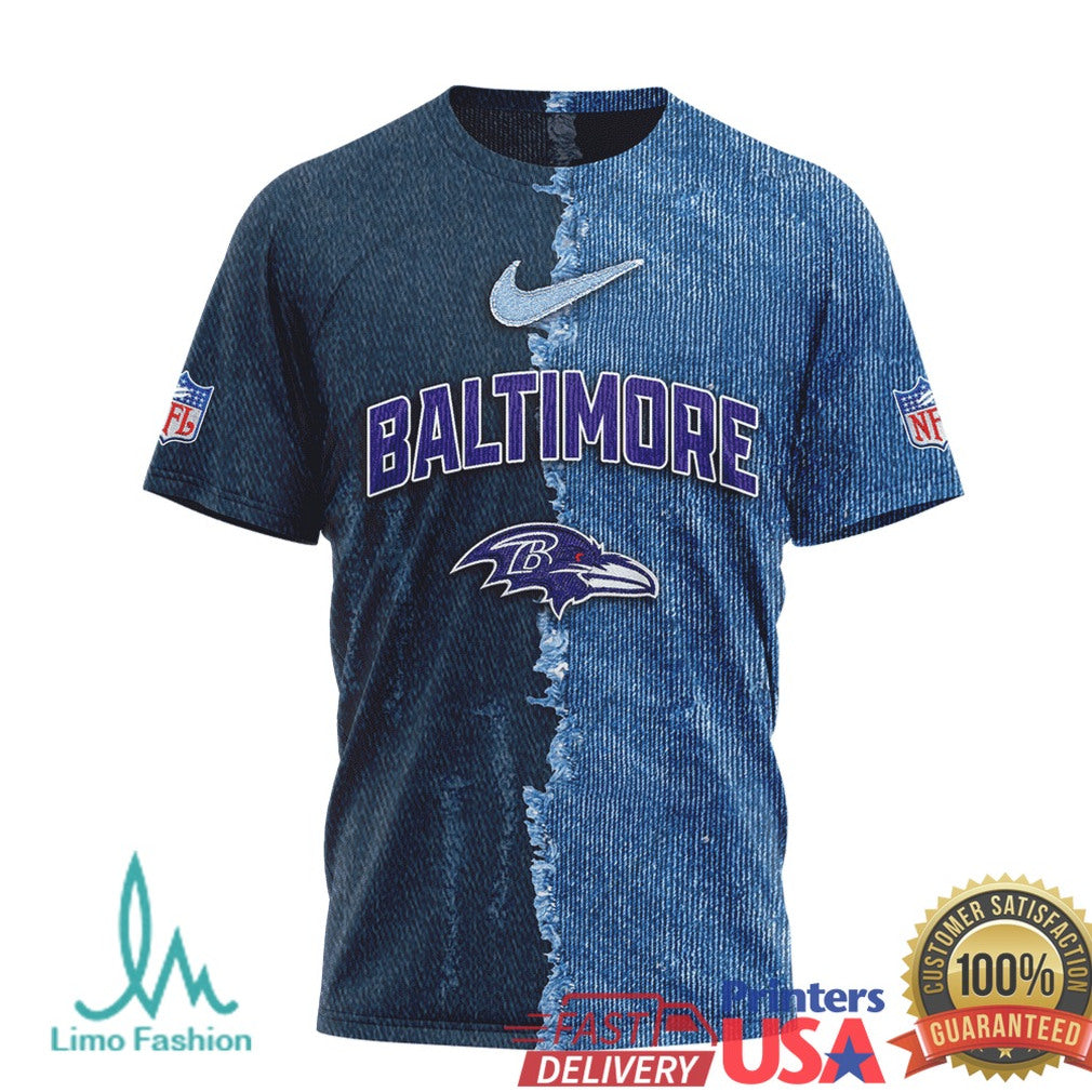 Baltimore Ravens Personalized Denim Look NFL T Shirt Custom Name & Number Fan Apparel - Limotees LLC