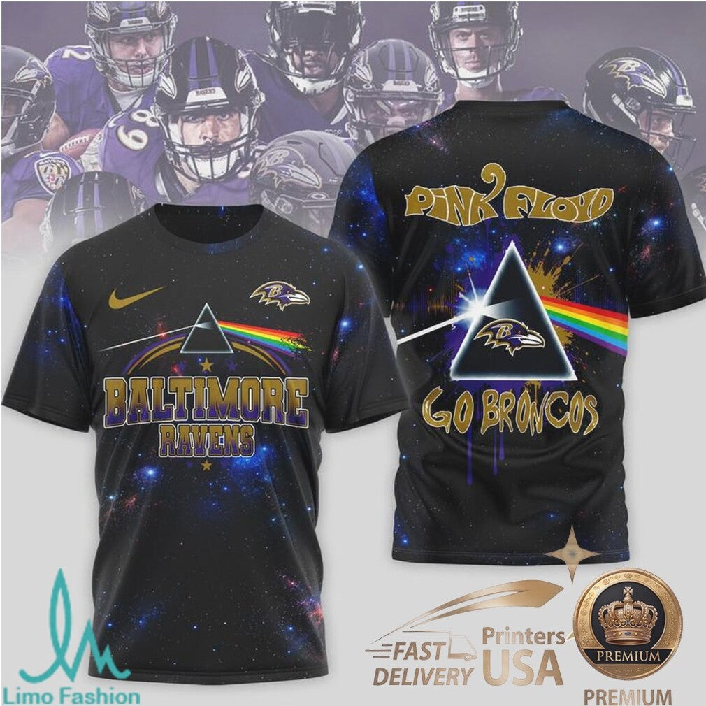 Baltimore Ravens Pink Floyd Prism Galaxy Style Football T Shirt - Limotees LLC
