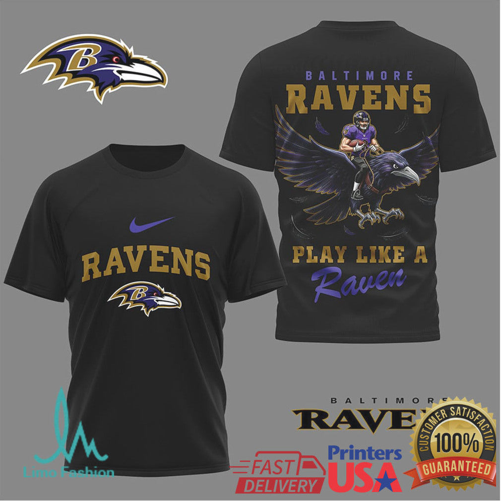 Baltimore Ravens “Play Like A Raven” Bird Rider Graphic T Shirt - Limotees LLC