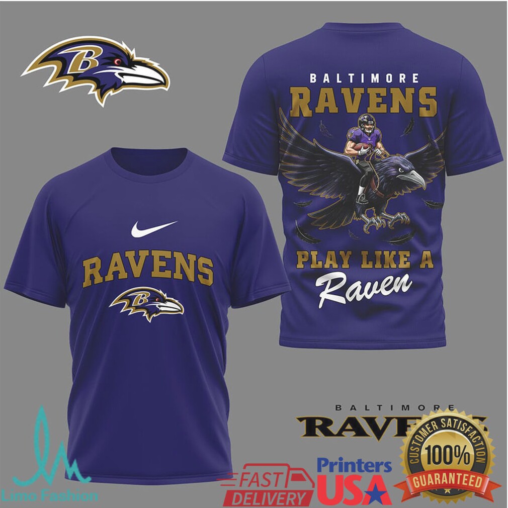 Baltimore Ravens “Play Like A Raven” Bird Rider Graphic T Shirt - Limotees LLC