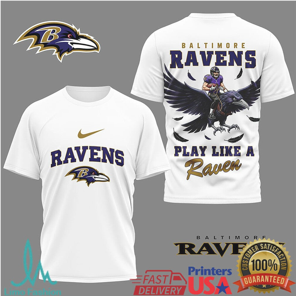 Baltimore Ravens “Play Like A Raven” Bird Rider Graphic T Shirt - Limotees LLC