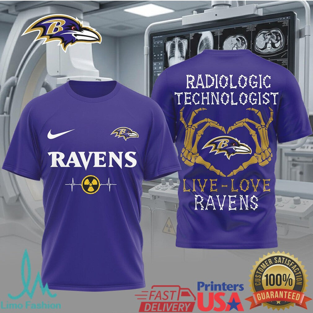 Baltimore Ravens Radiologic Technologist T Shirt X Ray Tech Skeleton Heart Live Love Ravens T Shirt - Limotees LLC
