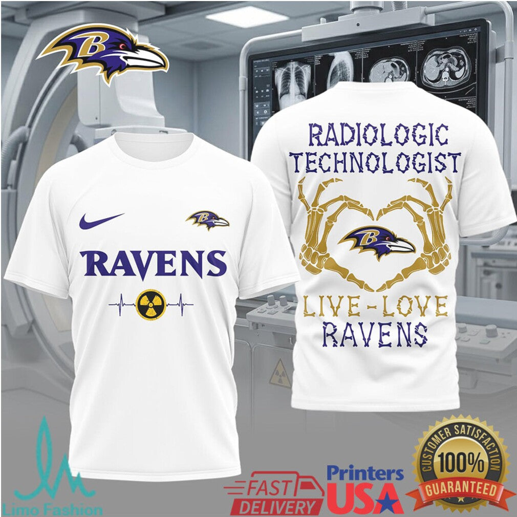 Baltimore Ravens Radiologic Technologist T Shirt X Ray Tech Skeleton Heart Live Love Ravens T Shirt - Limotees LLC