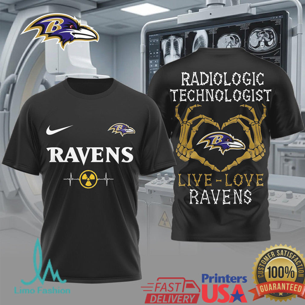 Baltimore Ravens Radiologic Technologist T Shirt X Ray Tech Skeleton Heart Live Love Ravens T Shirt - Limotees LLC