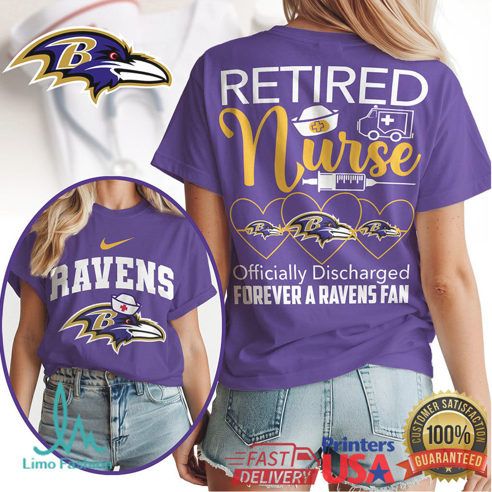 Baltimore Ravens Retired Nurse Officially Discharged 2026 Retro Style Women Fans Gift T Shirt - Limotees LLC