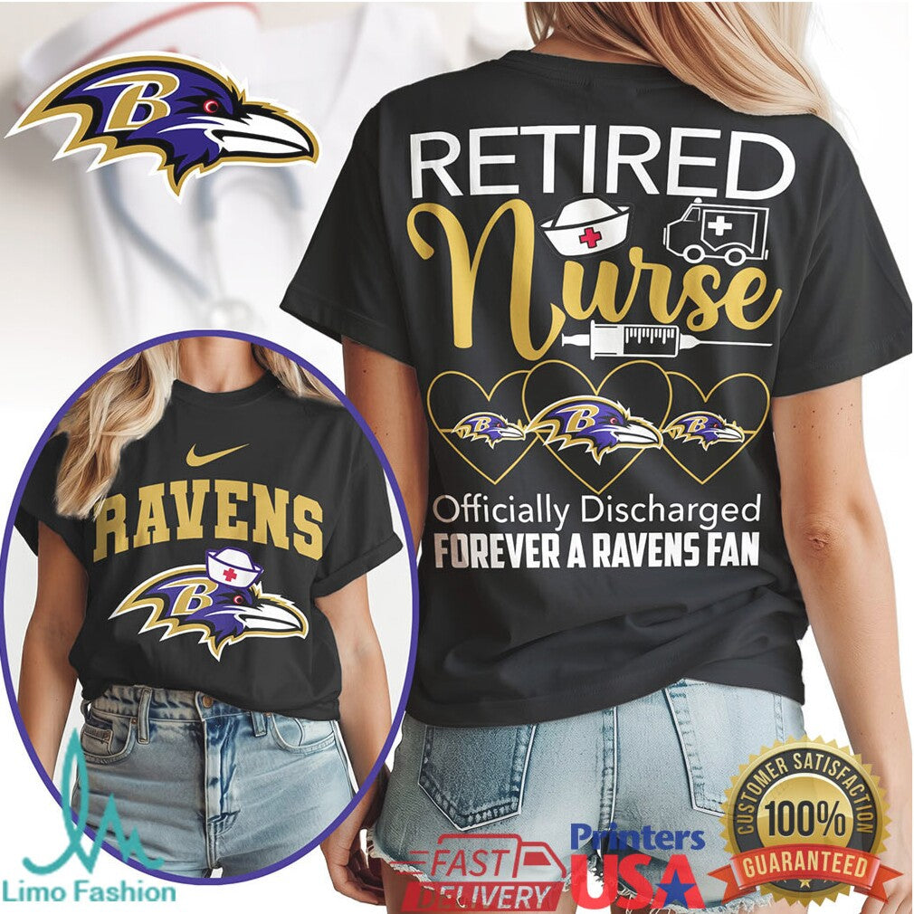 Baltimore Ravens Retired Nurse Officially Discharged 2026 Retro Style Women Fans Gift T Shirt - Limotees LLC