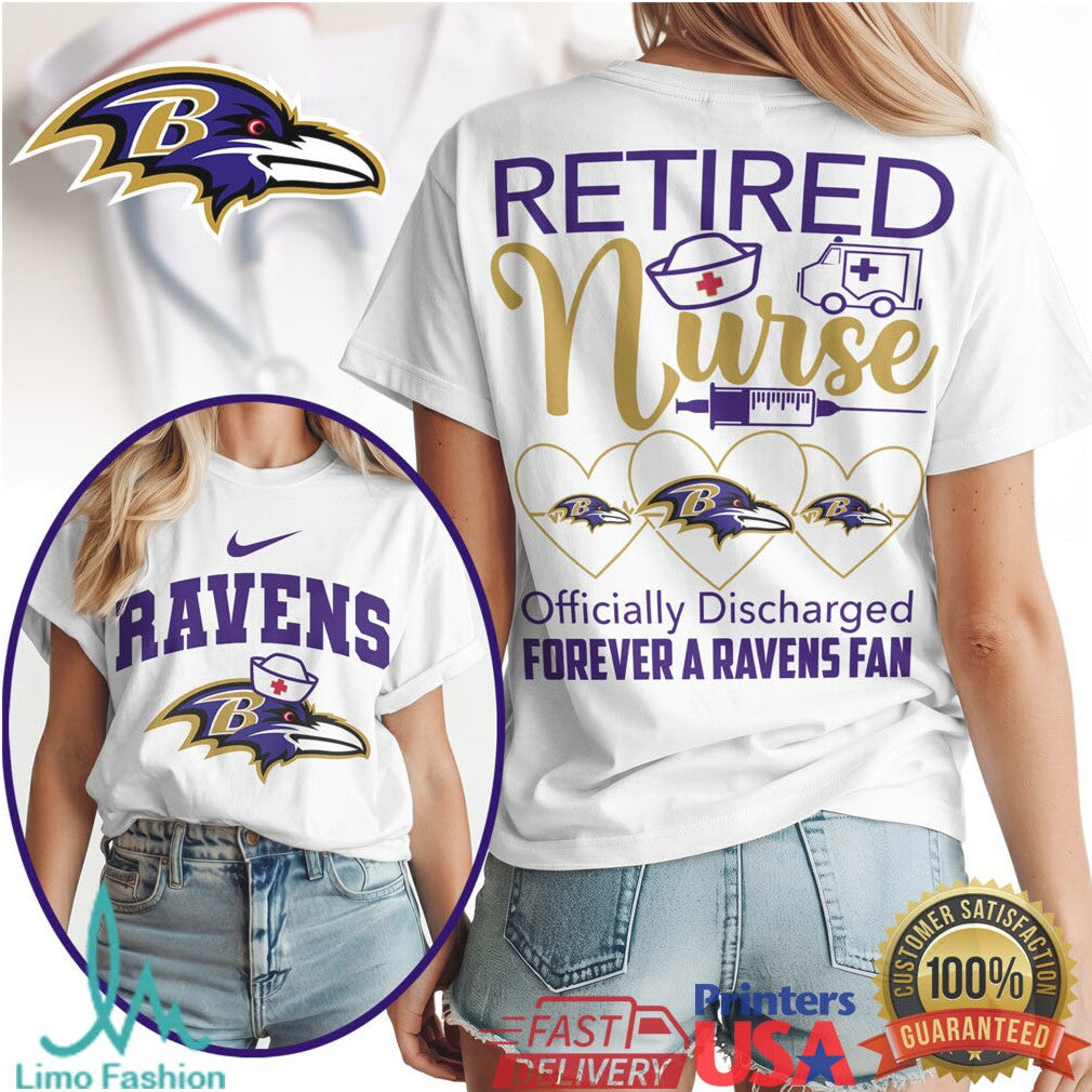 Baltimore Ravens Retired Nurse Officially Discharged 2026 Retro Style Women Fans Gift T Shirt - Limotees LLC