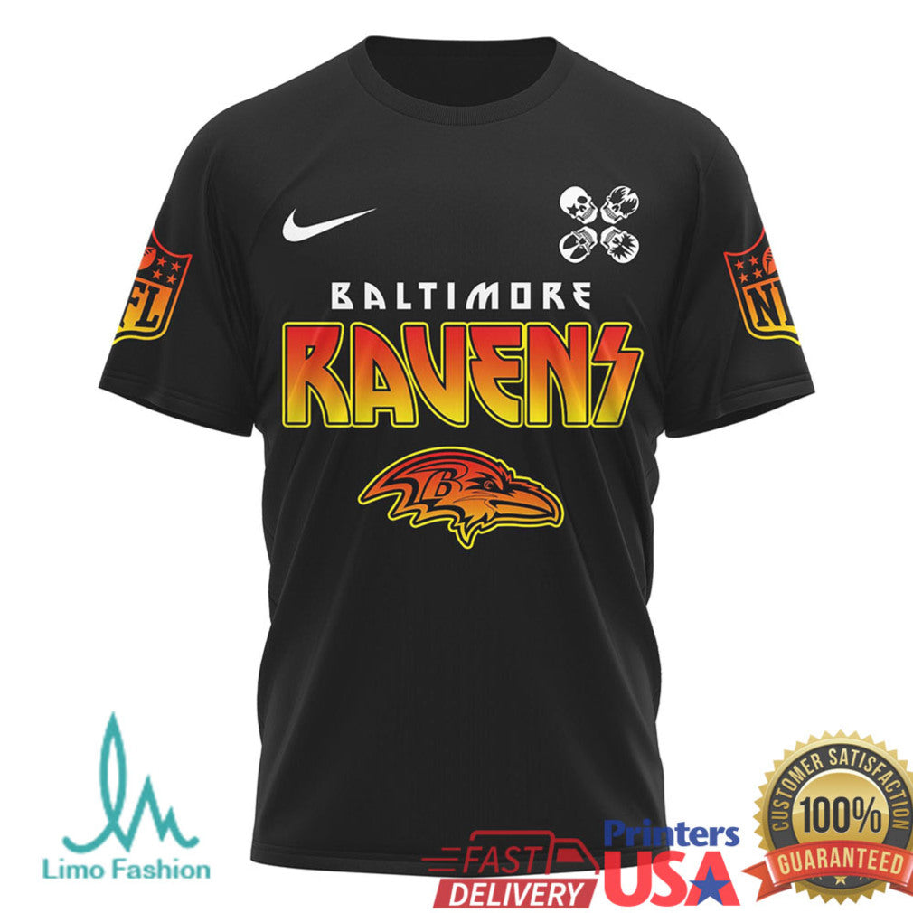 Baltimore Ravens Rock Concert Style T Shirt Unique NFL Fan Gear - Limotees LLC