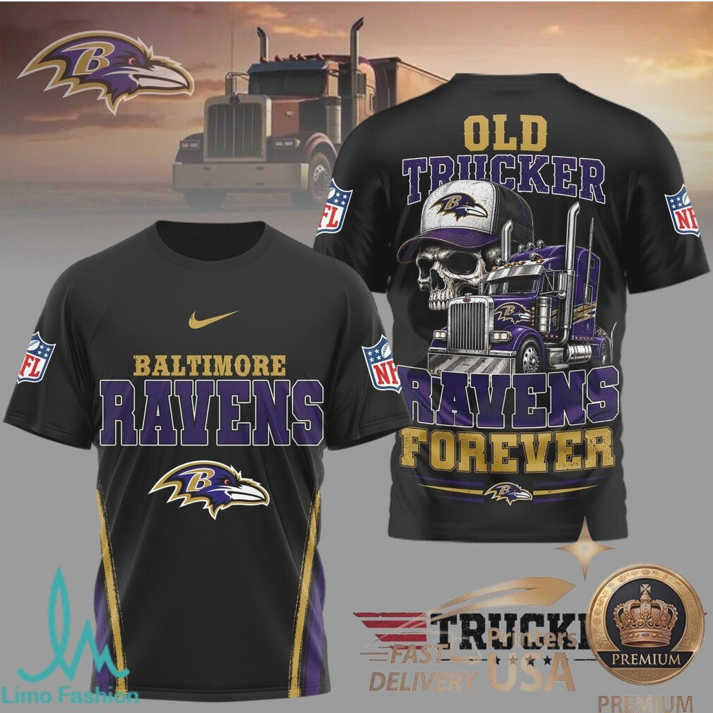 Baltimore Ravens Skull Old Trucker Forever Fan T Shirt - Limotees LLC