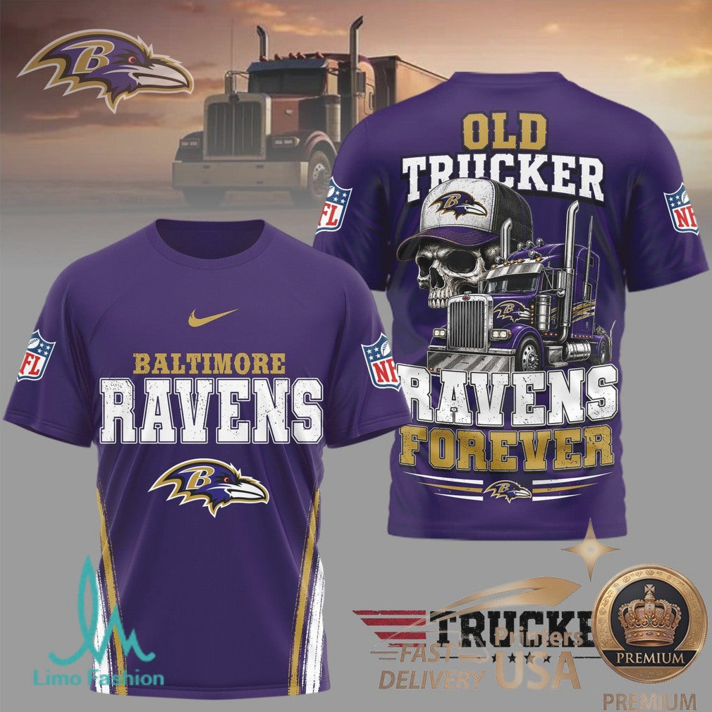 Baltimore Ravens Skull Old Trucker Forever Fan T Shirt - Limotees LLC
