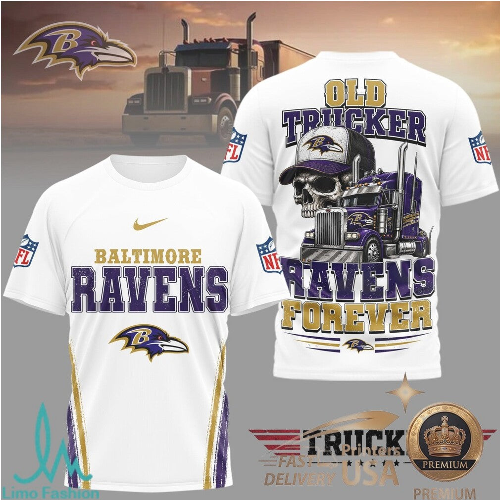 Baltimore Ravens Skull Old Trucker Forever Fan T Shirt - Limotees LLC