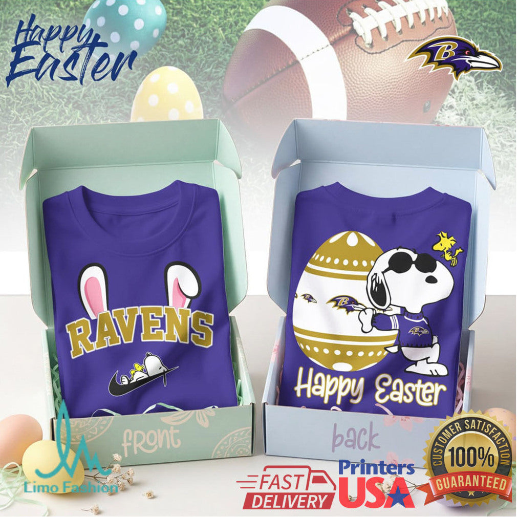 Baltimore Ravens Snoopy Happy Easter Bunny Ears T Shirt - Limotees LLC