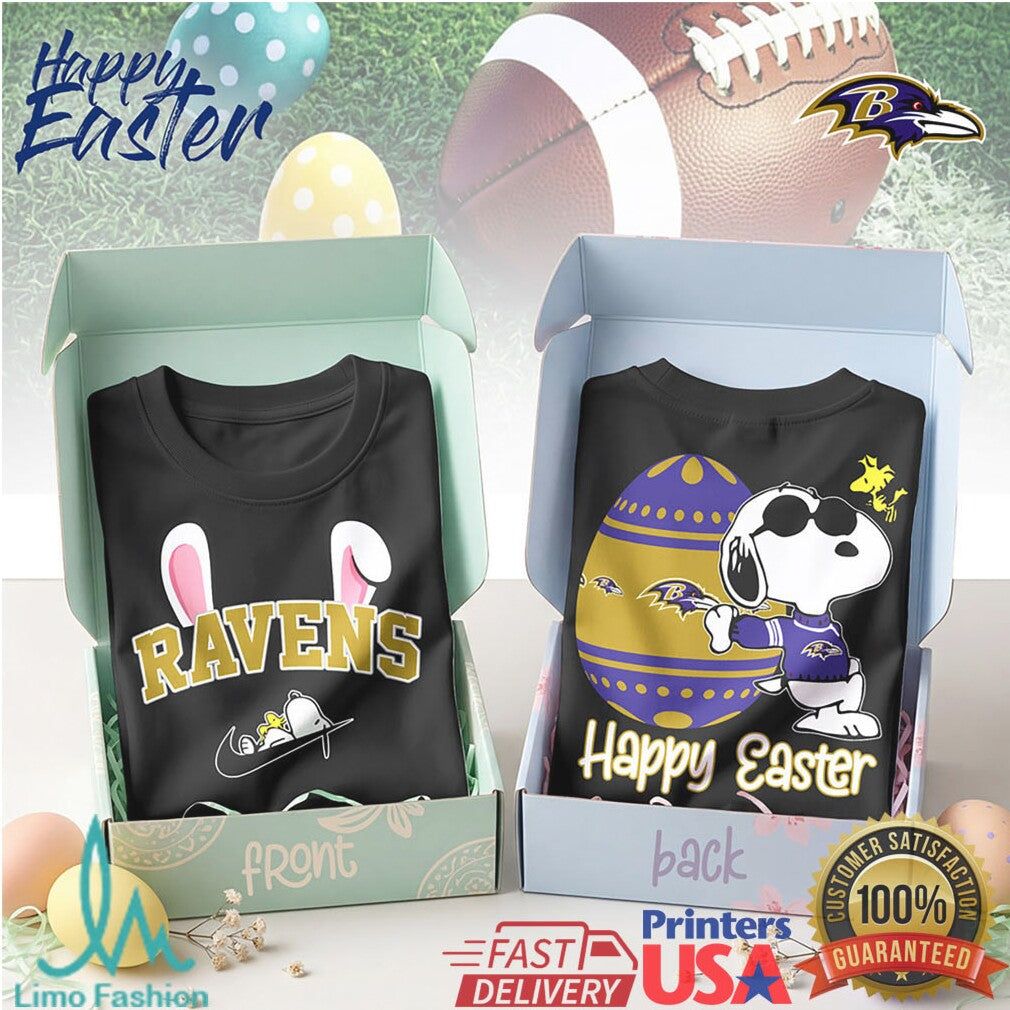 Baltimore Ravens Snoopy Happy Easter Bunny Ears T Shirt - Limotees LLC
