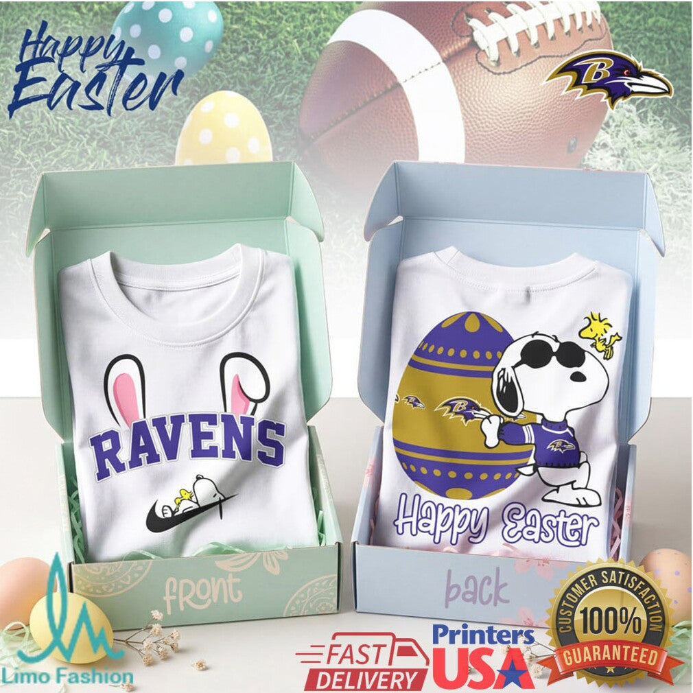 Baltimore Ravens Snoopy Happy Easter Bunny Ears T Shirt - Limotees LLC