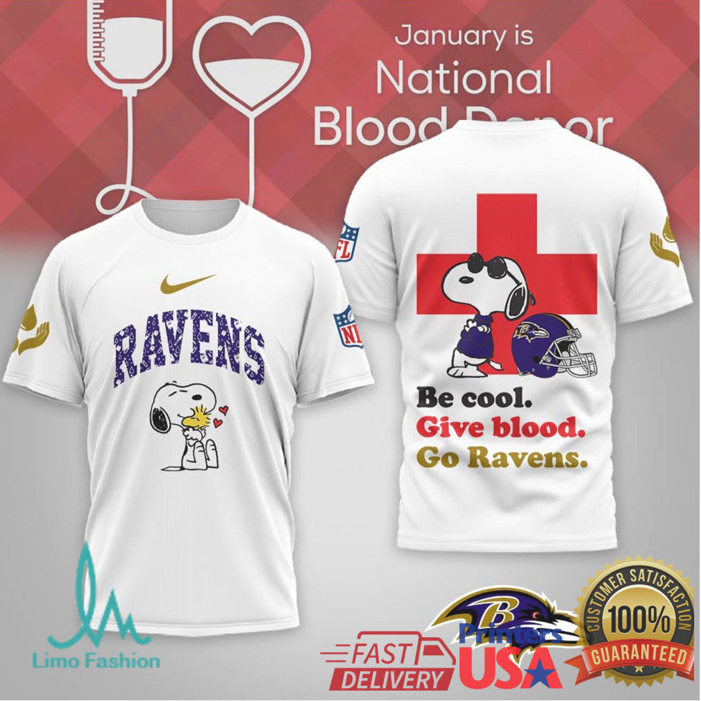 Baltimore Ravens Snoopy National Blood Donor Month Fan Tee - Limotees LLC