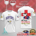 Baltimore Ravens Snoopy National Blood Donor Month Fan Tee - Limotees LLC