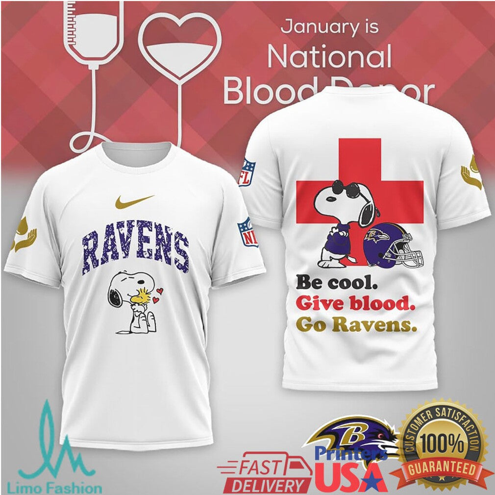 Baltimore Ravens Snoopy National Blood Donor Month Fan Tee - Limotees LLC