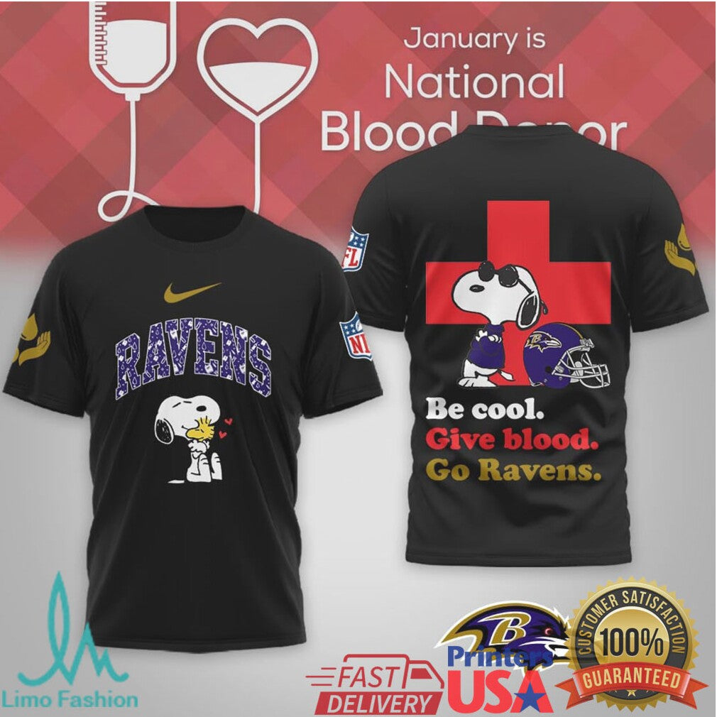 Baltimore Ravens Snoopy National Blood Donor Month Fan Tee - Limotees LLC