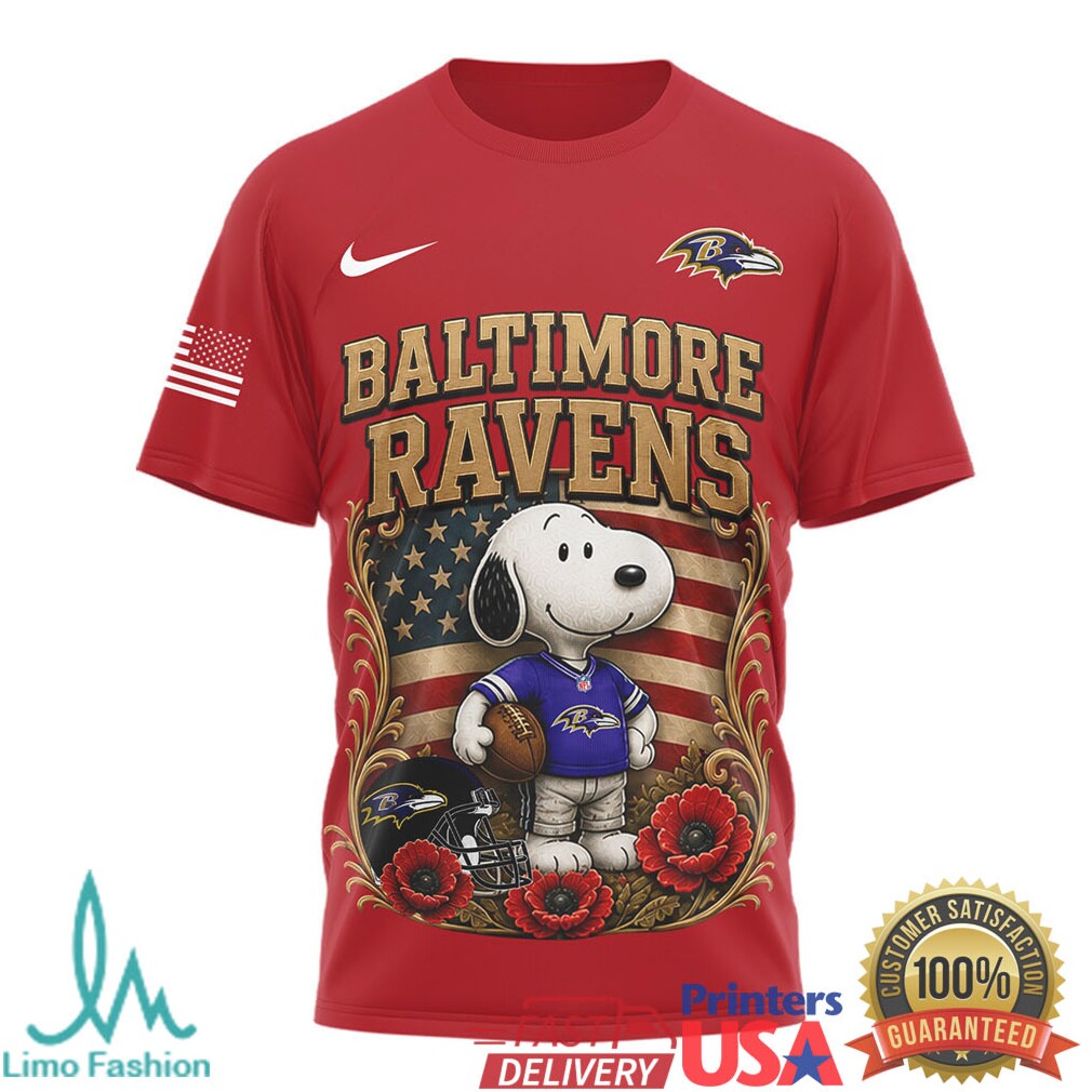 Baltimore Ravens Snoopy Saluting Soldier Remember Everyone Deployed T Shirt - Limotees LLC